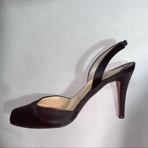 CHRISTIAN LOUBOUTIN size 36.5 black silk slingback PUMPS